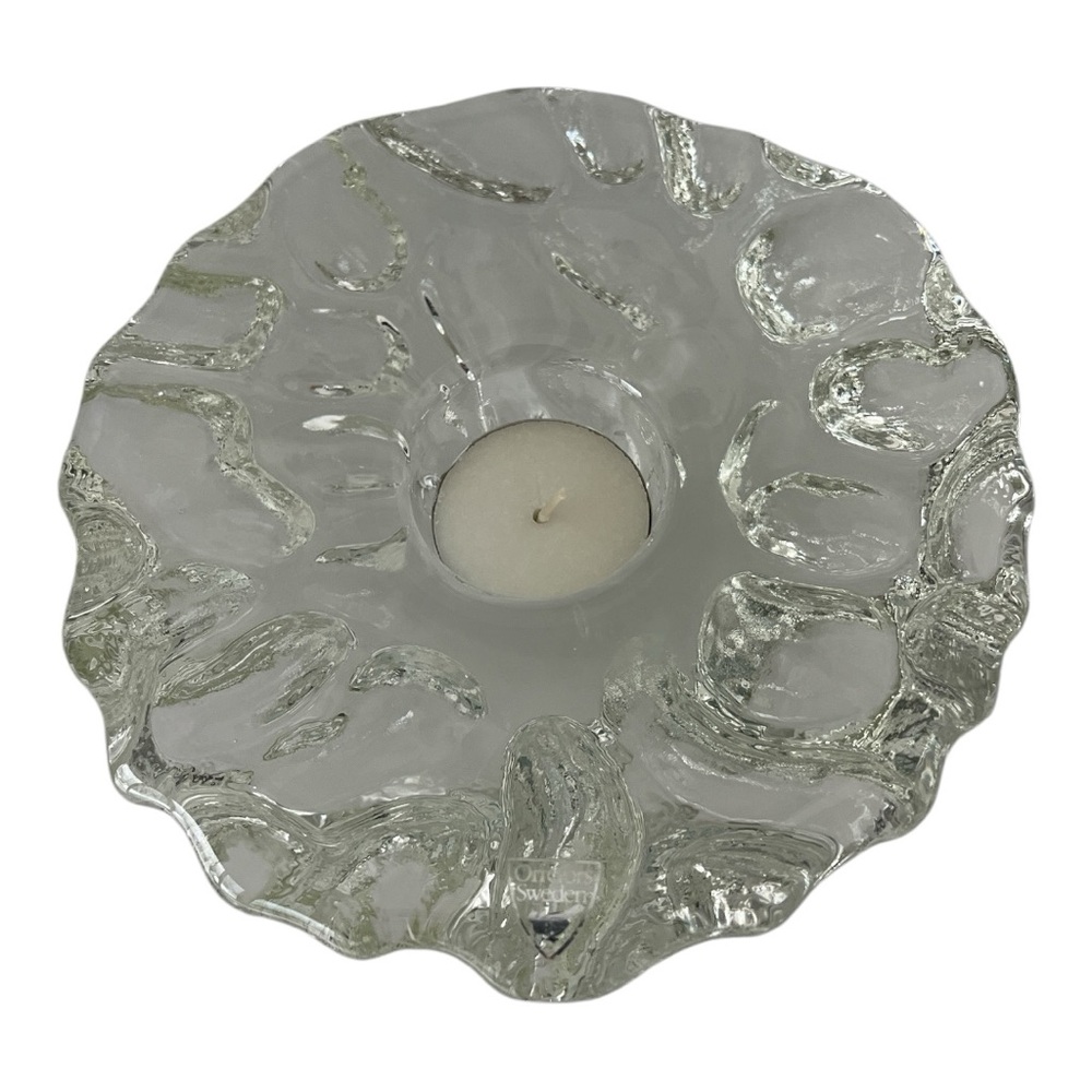 Orrefors Sweden Vintage Heavy Crystal Glass Walnut Candle Votive Holder